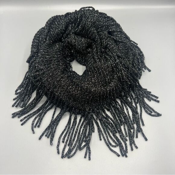 INC International Concepts Metallic Black Fringe Infinity Scarf - Picture 1 of 4